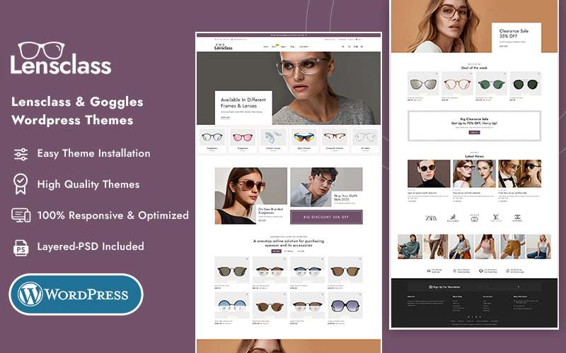 LensClass - 适用于护目镜、眼镜、眼镜和生活方式的 WooCommerce 主题