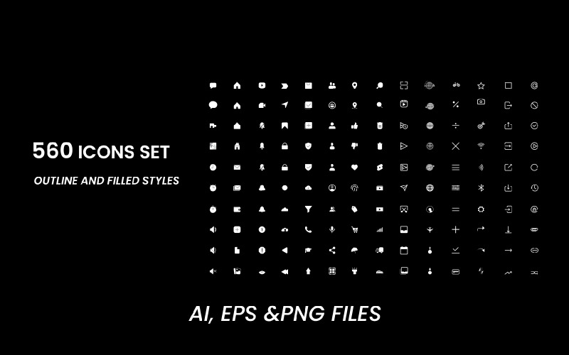 Overzicht en gevulde iconen set