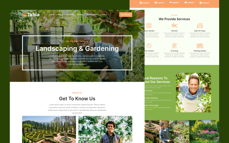 Tabia - Modèle de page de destination du kit Elementor d'aménagement paysager et de jardinage