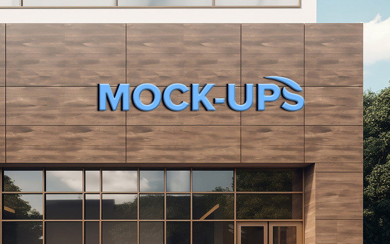 3d chrome logotyp mockup fasad skylt butik 3d front logo mockup modern fasad skylt