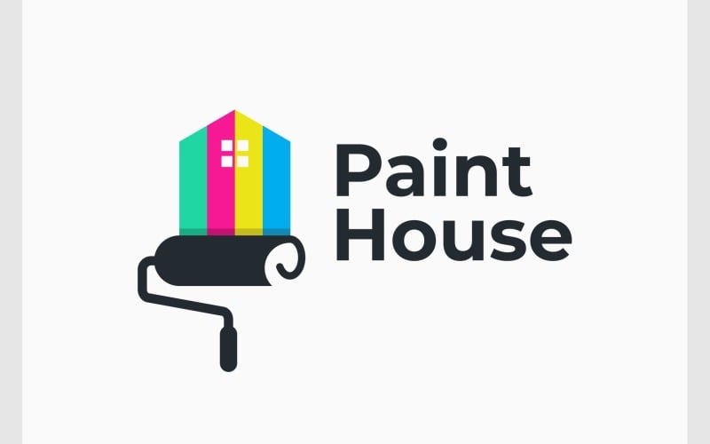 Logotipo del pintor del rodillo de pintura de la casa