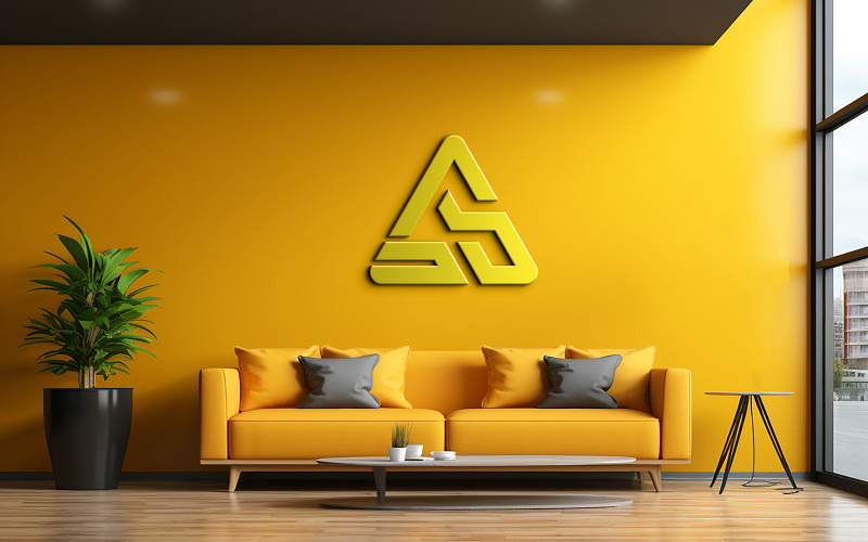 Maqueta de logotipo en pared amarilla realista 3d