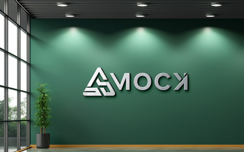 Mockup logo 3d parete verde per interni