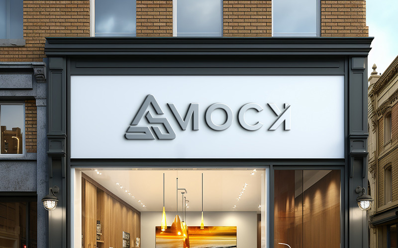 Shop front facade 3d logo signage mockup