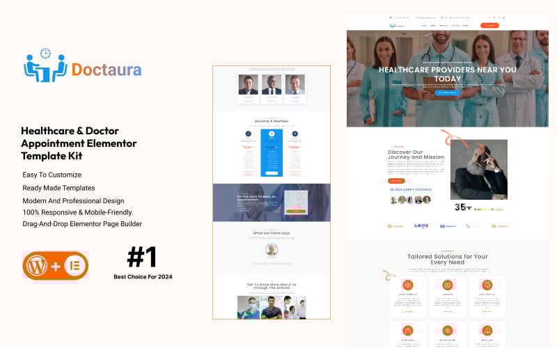 Doctaura - Набор шаблонов Elementor для медицинских и медицинских услуг