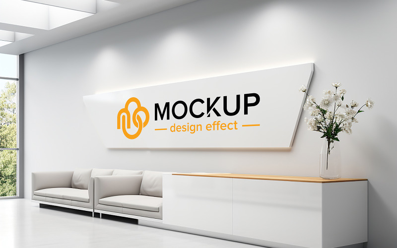 Mockup logo rosso sulla parete della stanza ufficio