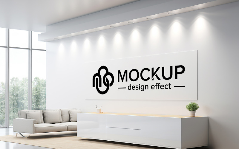 Mockup realistico del logo della parete interna dell'ufficio