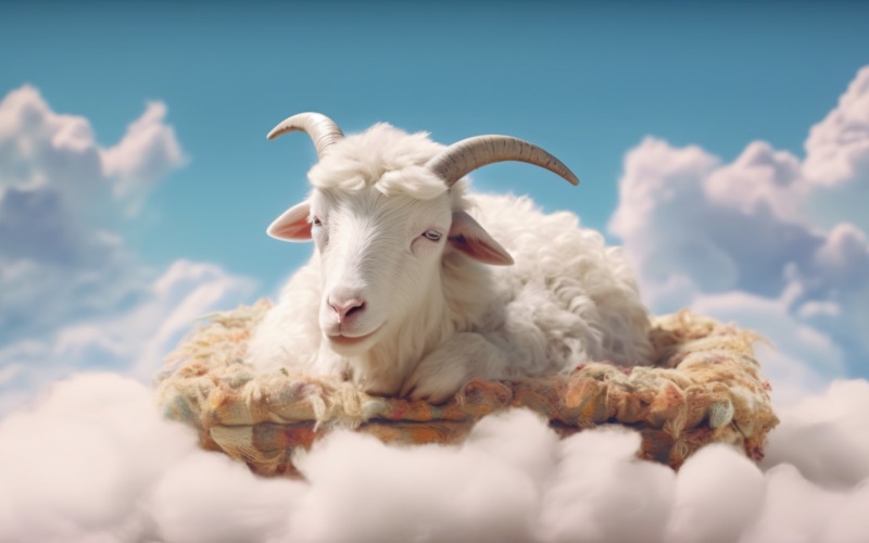 Ein süßes Schaf schläft auf einer schönen Wolke 02