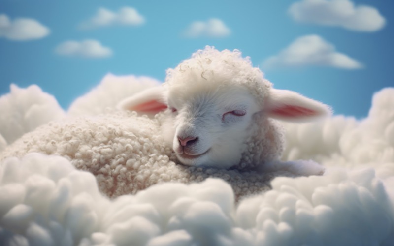 Uma linda ovelha dorme em uma linda nuvem 07