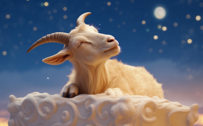 Une jolie chèvre dort sur un beau nuage 04