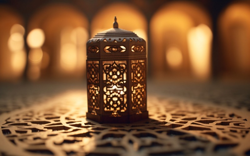 Eid al adha fondo islámico, linterna dorada de primer plano