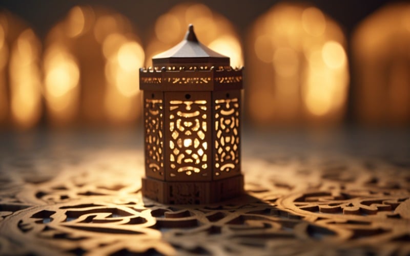 Eid al adha fundo islâmico, ouro close-up lanterna 01