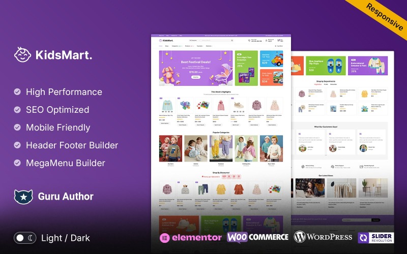 KidsMart – Gyerekeknek, divatüzlet és játékok Elementor WooCommerce reszponzív téma