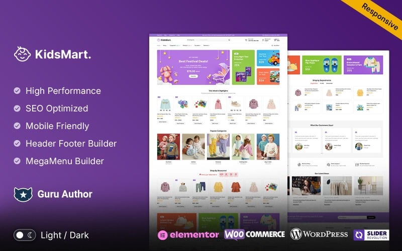 KidsMart - responsywny motyw dla dzieci, sklepu z modą i zabawkami Elementor WooCommerce