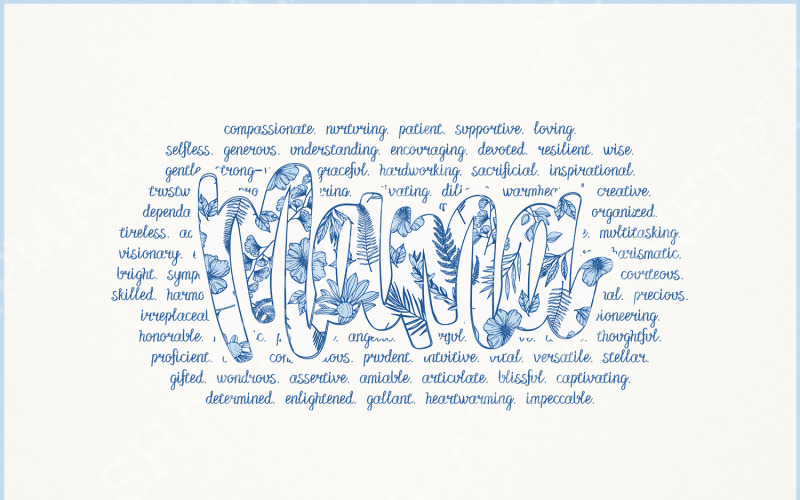 Mother Word PNG, Best Mom Floral Blue Willow Design, Mother's Day Sublimation, Mama Custom PNG
