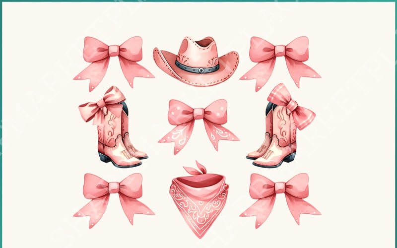 Coquette Cowgirl PNG Pink Ribbon Design, disegni di sublimazione occidentale, stivali da cowgirl alla moda