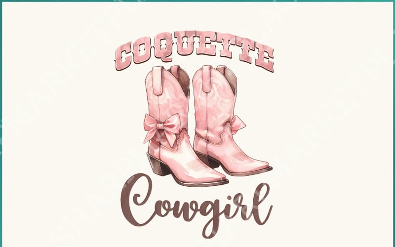 Coquette Cowgirl PNG, Pink Ribbon Tee, Aesthetic Baby Tee, Cowgirl Boots with Bows, Trendy Western
