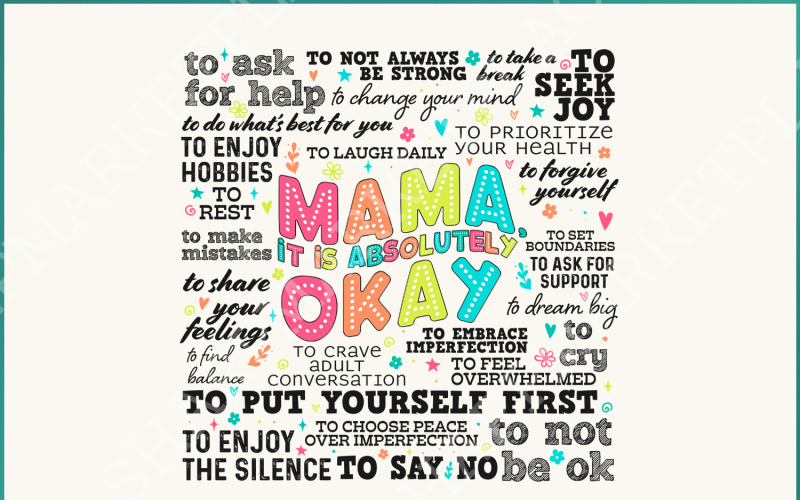 妈妈没事 PNG 励志母亲节语录、心理健康意识、励志剪贴画