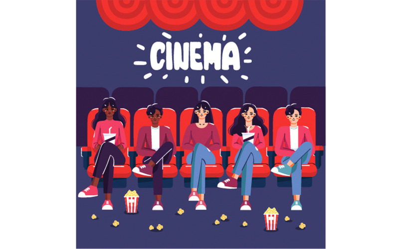 Personnages regardant un film au cinéma Illustration