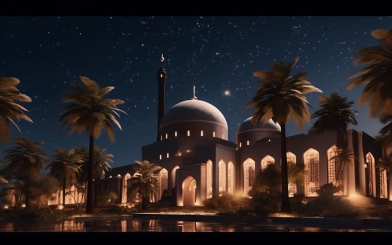 Conception de l'Aïd ul adha avec mosquée et palmier 04