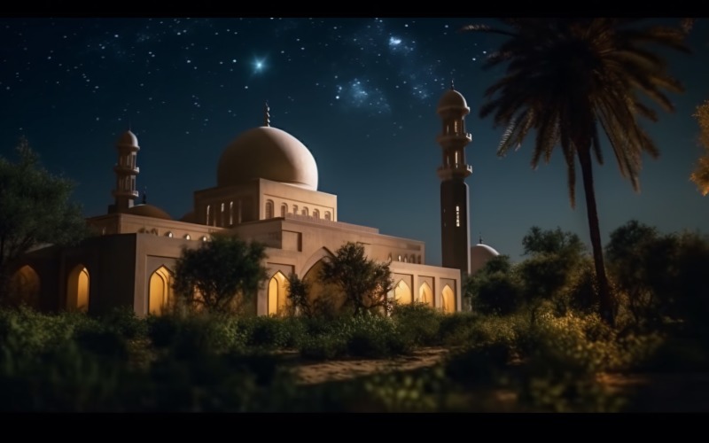 Conception de l'Aïd ul adha avec mosquée et palmier 05