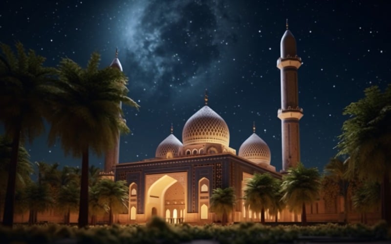 Eid ul adha-design med moské och palmträd 06