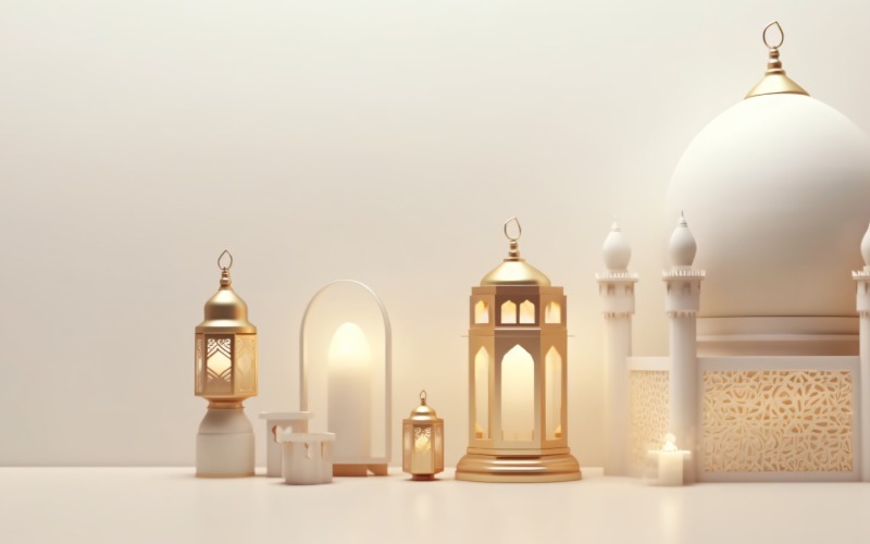 Eid ul adha islamisk bakgrund, guld närbild lykta 18