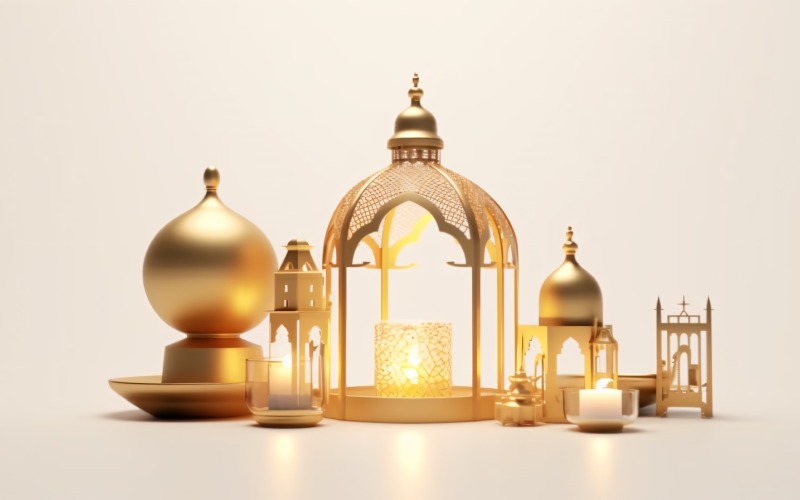 Eid ul adha islamisk bakgrund, guld närbild lykta 25