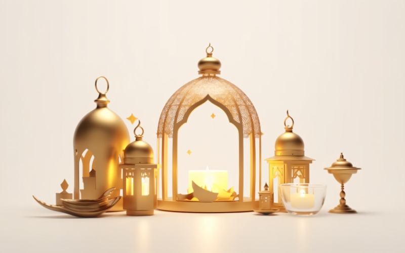 Ид уль Адха исламский фон, золотой фонарь крупным планом 11