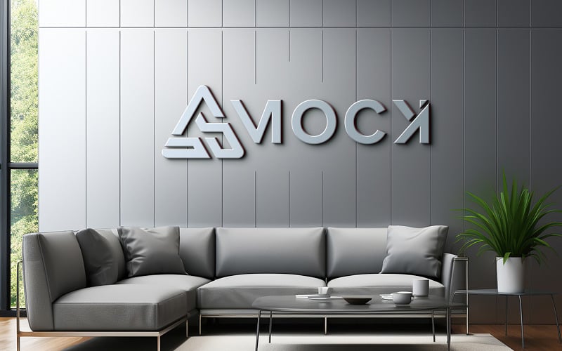Maqueta de logotipo 3d de pared gris de sala de espera de oficina