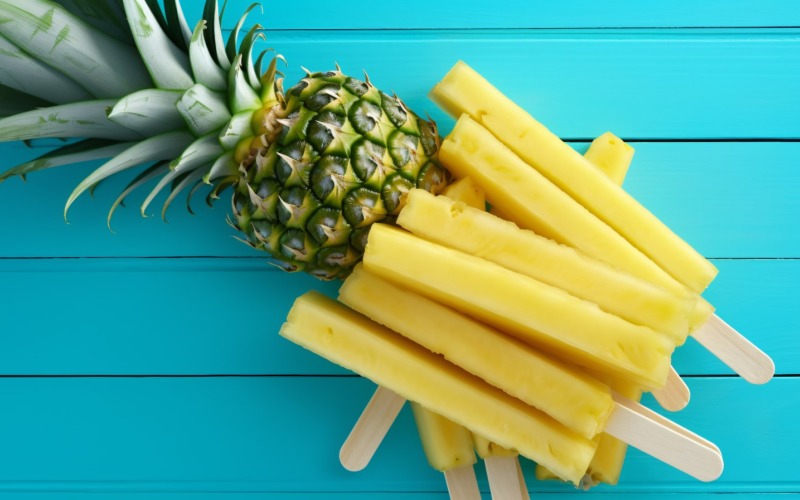 Ananas auf hellblauem Holzhintergrund 008