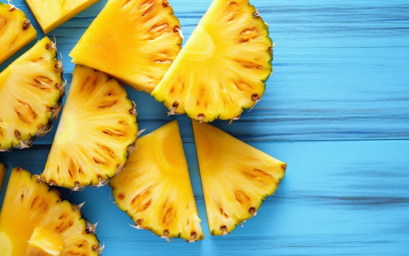 Ananas auf hellblauem Holzhintergrund 013