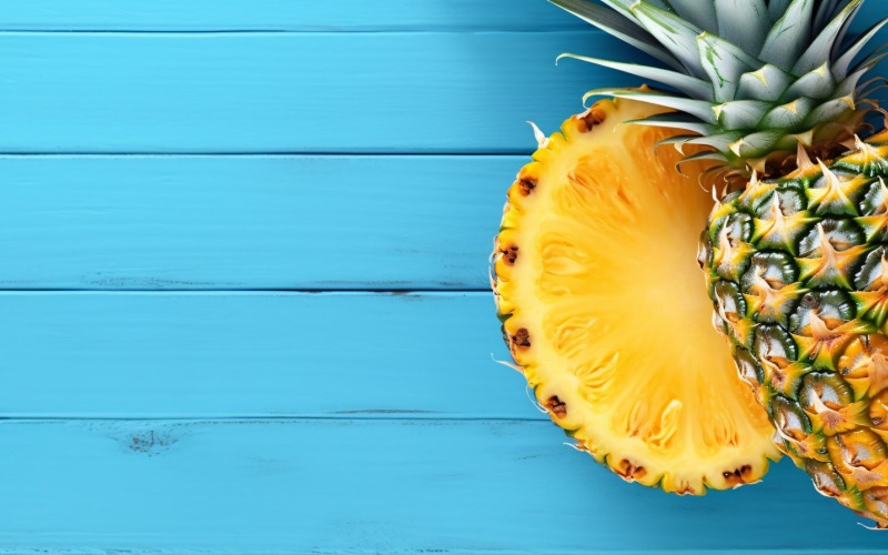 Ananas na jasnoniebieskim drewnianym tle 004