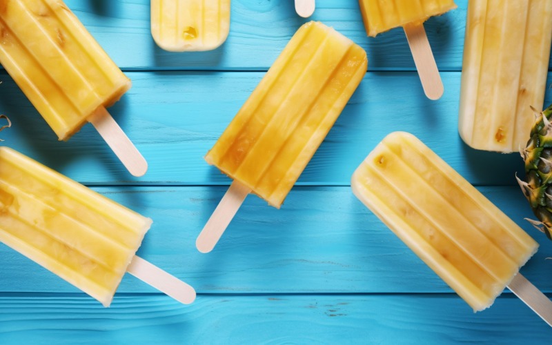 Ananas na světle modrém dřevěném pozadí 006