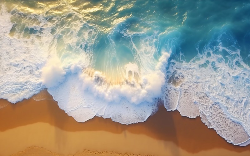 As ondas da cena da praia surfam com a ilha marítima do oceano azul aérea 019