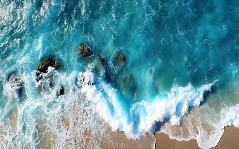 Le onde della scena della spiaggia surfano con l'isola blu dell'oceano Aereal 014