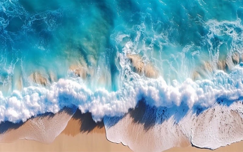 Le onde della scena della spiaggia surfano con l'isola blu dell'oceano Aereal 034