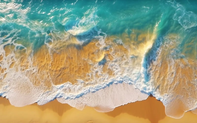 Le onde della scena della spiaggia surfano con l'oceano blu dell'isola aerea Aereal 028