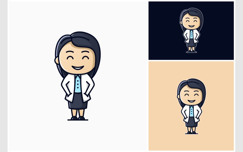 Logo de mascotte de docteur de femme mignonne