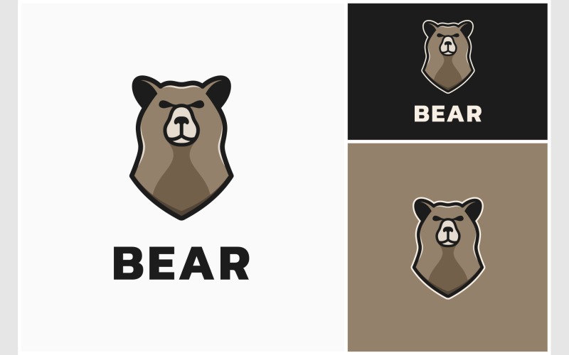 Logo dell'illustrazione della mascotte marrone dell'orso grizzly