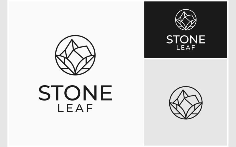 Logotipo de arte lineal de círculo de hoja de piedra