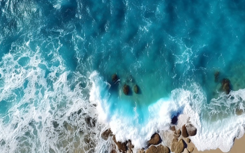 Scène de plage vagues surf avec océan bleu île de mer Aereal 020