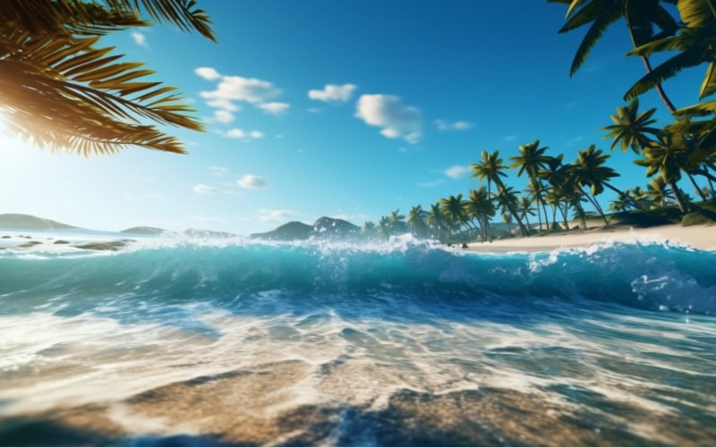 Beach scene waves surf with blue ocean sea island 048