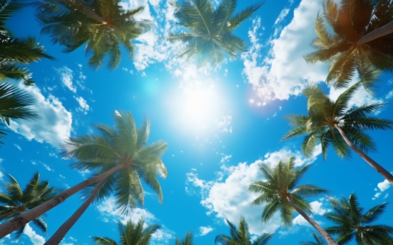 Blå himmel och palmer tropisk strand och sommarbakgrund 089
