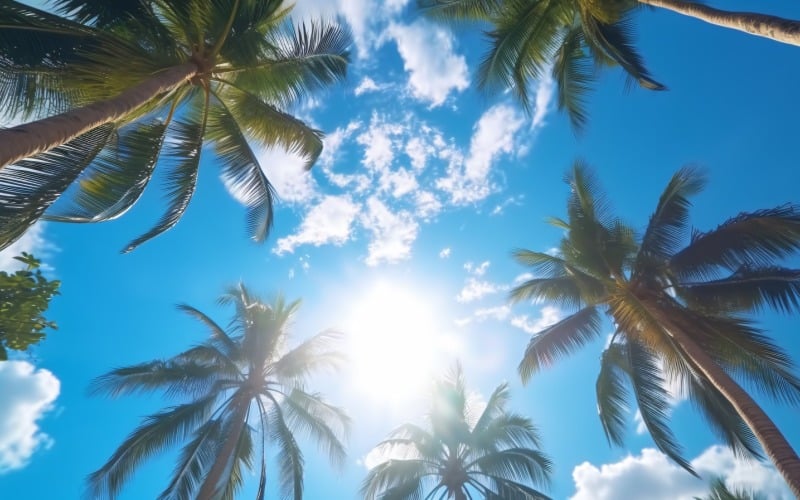 Cielo azul y palmeras playa tropical y fondo de verano 092