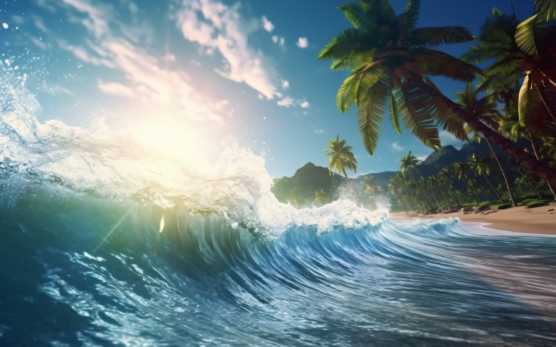 Scena plażowa surfuje z wyspą błękitnego oceanu 060