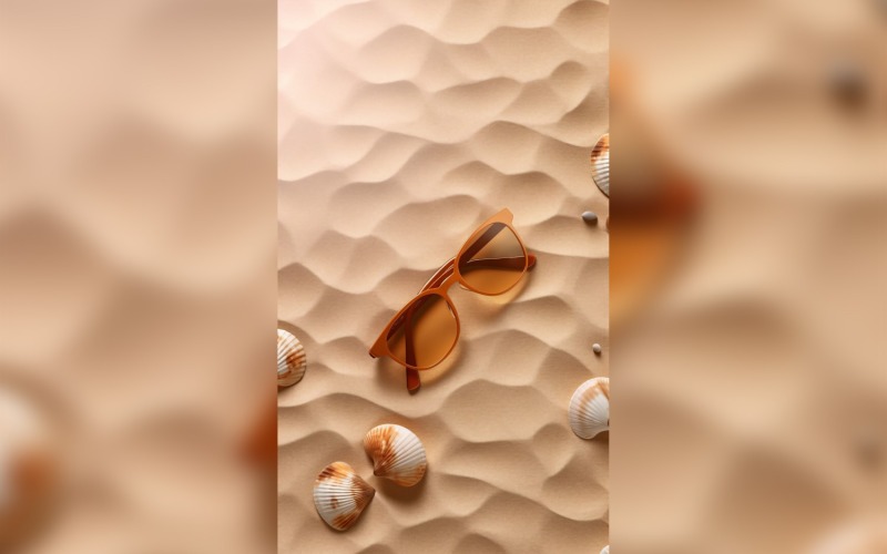 Gafas de sol conchas y accesorios de playa en la playa de arena 192
