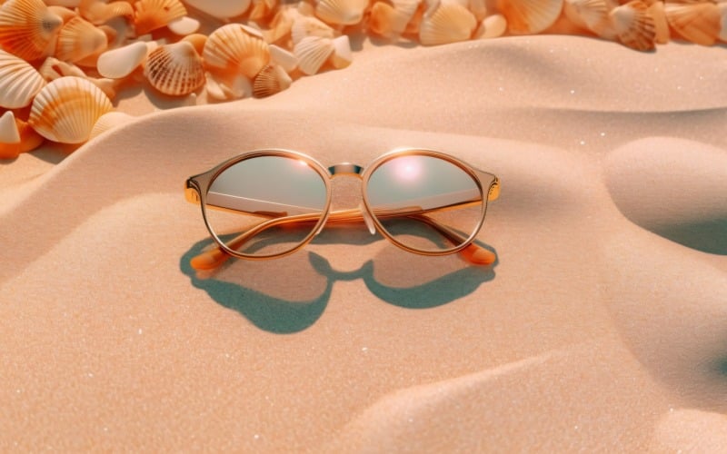 Sonnenbrillen, Muscheln und Strand-Accessoires am Sandstrand 197
