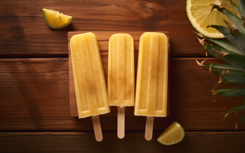 Ananas-Eis am Stiel auf Holzhintergrund, Sommerfrucht-Konzept 274