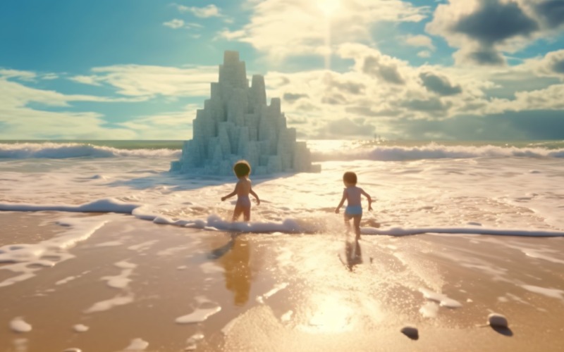 Kinder spielen mit Sand in der Strandszene 229